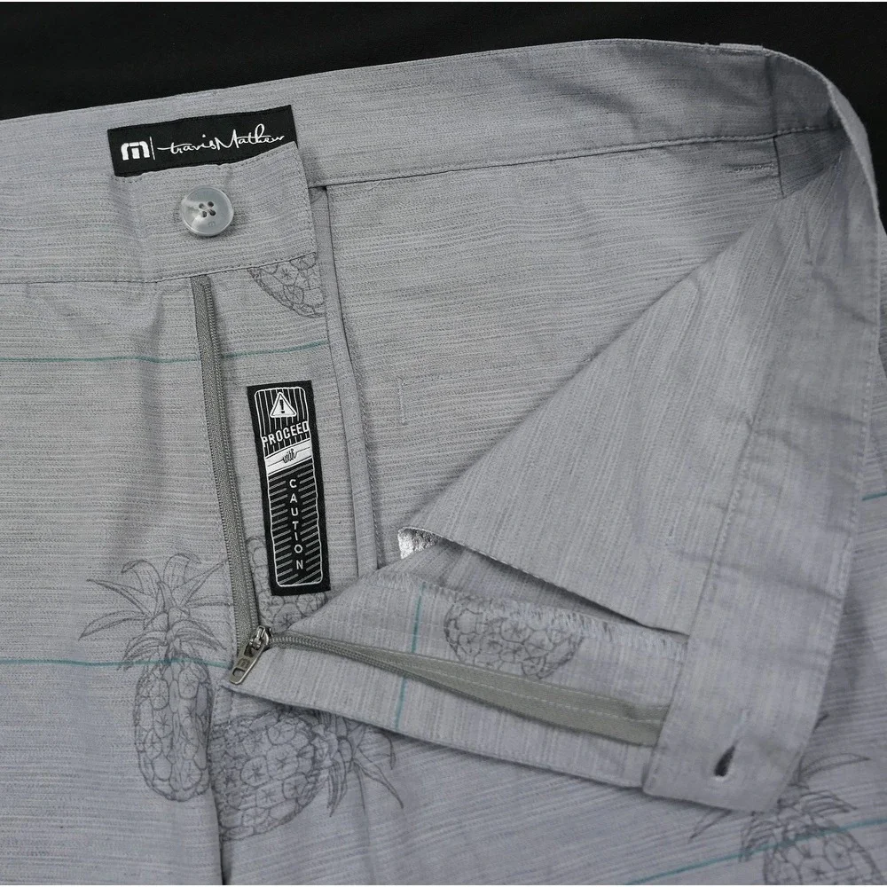 Travis Mathew Mens 36 Grey Pineapple Print Hybrid‎ Golf Shorts Stretch Tropical